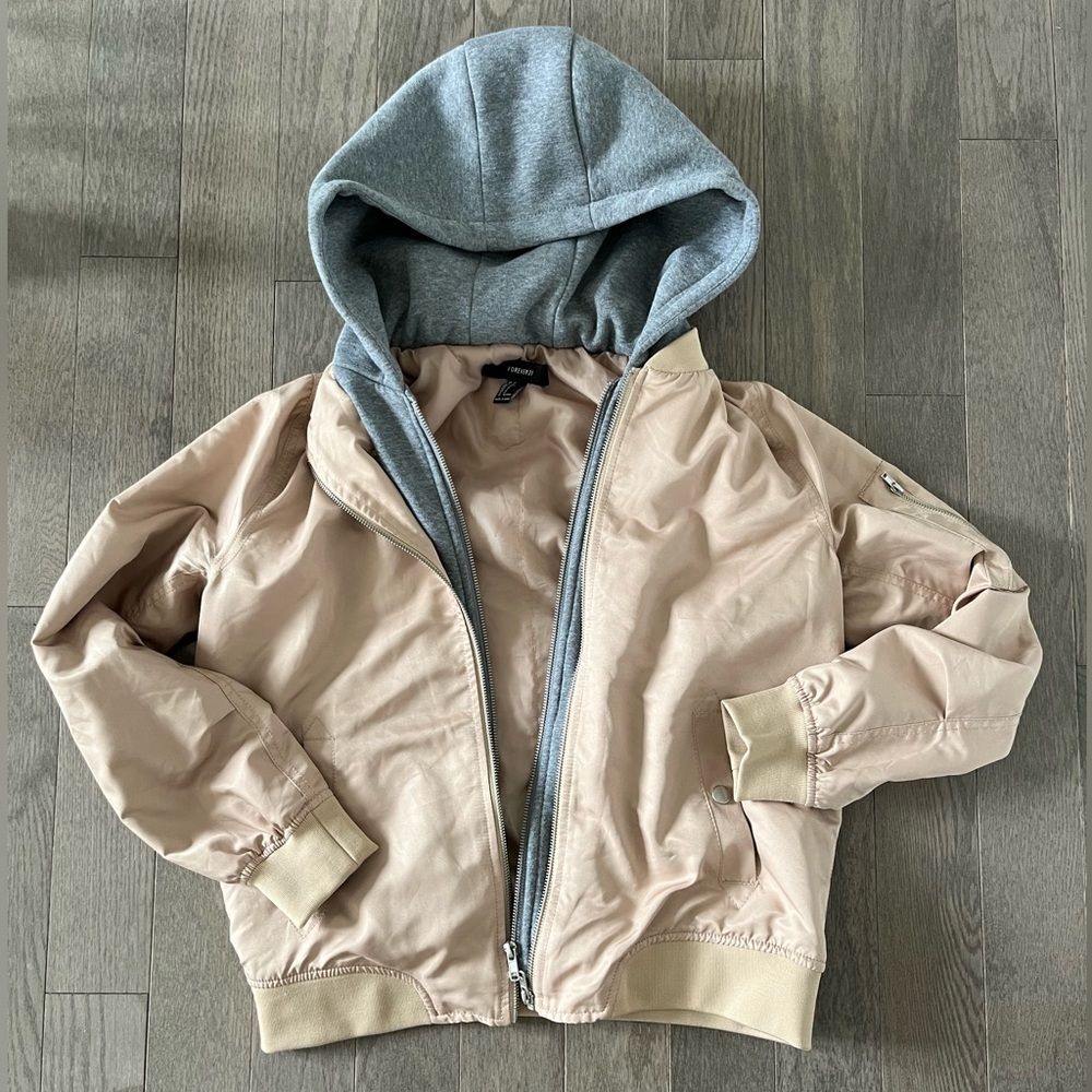 Light Satin Bomber Jacket with Hoody